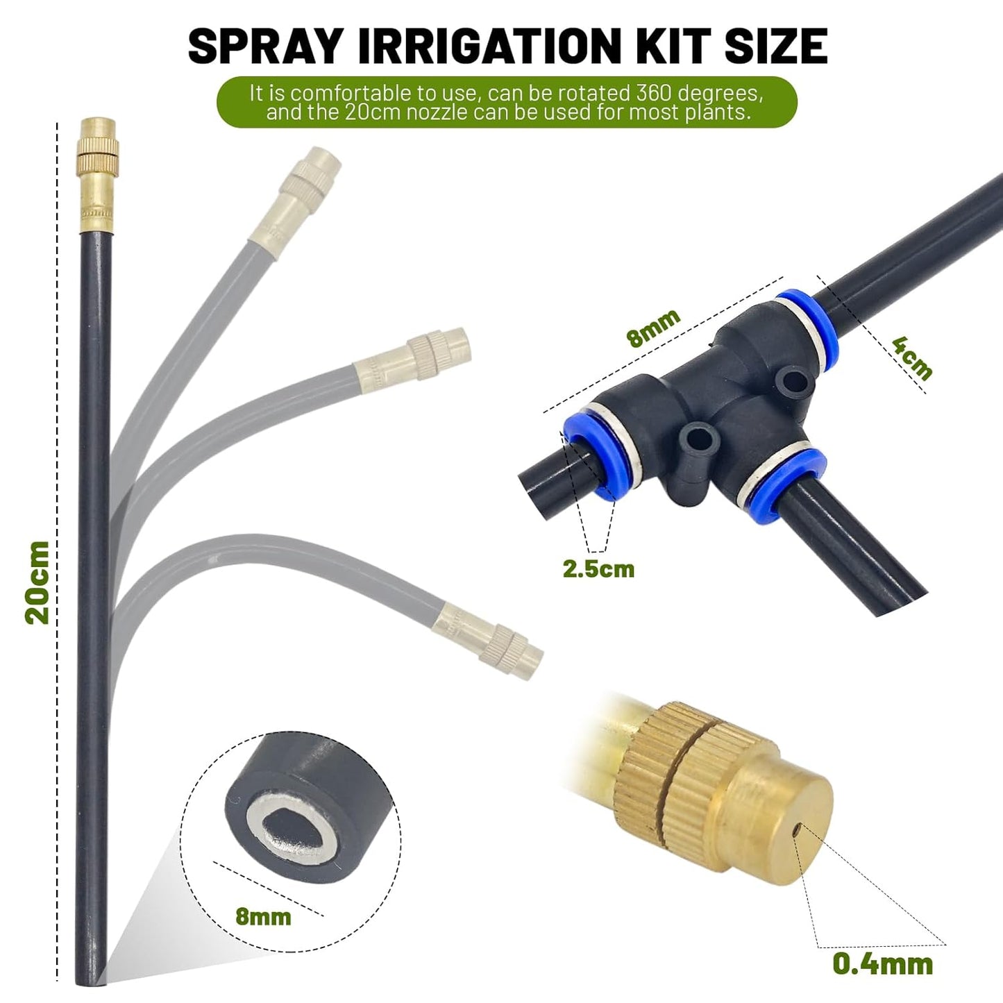 360° Adjustable Drip Irrigation System - 20FT Garden Watering System with 5 Nozzles, Garden Irrigation System, Greenhouse Accessories, Atomizing System for Yard, Lawn, Plants, 5/16 inch Hose
