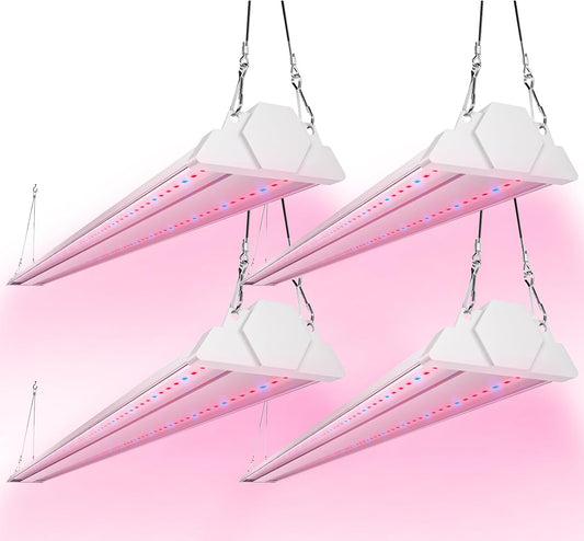 FREELICHT 4 Pack 4ft LED Grow Light, 60W (350W Equivalent), Red Blue (660nm+460nm) Full Spectrum Grow Light for Indoor Plants, Hanging Plug in Grow Lamp for Hydroponic Greenhouse Plants Seedling Veg