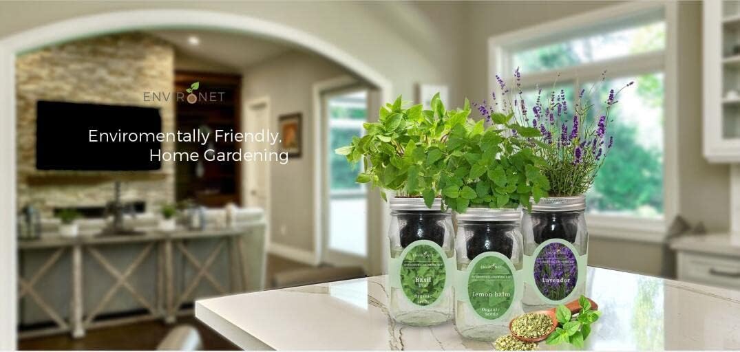 Hydroponic Herb Growing Kit Set, Self-Watering Mason Jar Herb Garden Starter Kit Indoor, Windowsill Herbs Garden, Grow Your Own Herbs from Organic Seeds (Rosemary, Lavender, Oregano)