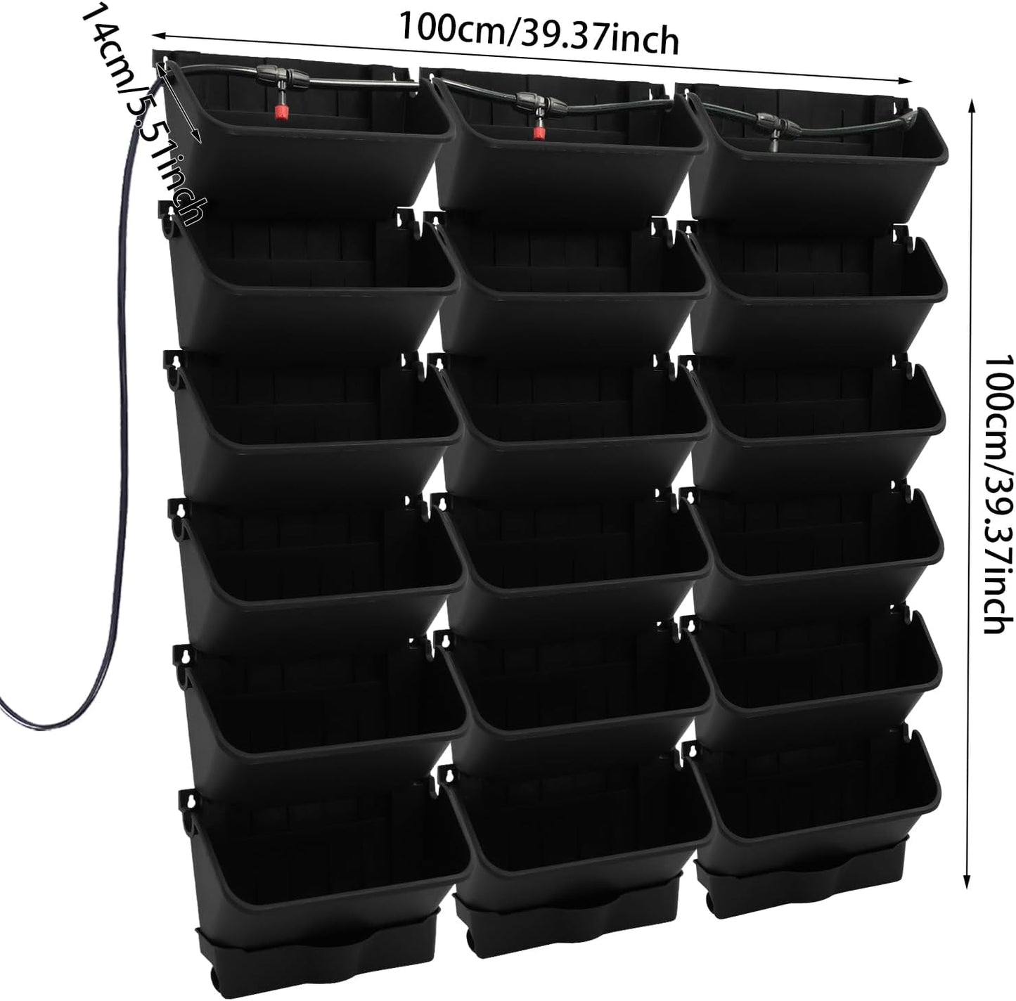Self-Watering Wall-Mounted Planter, Vertical Wall Planter 18 Pots Vertical Living Wall Planter Indoor Plant Grow Pots w/Timer&Long Hose, Plant Flower Pot Holder for Flowers Vegetables (Black)