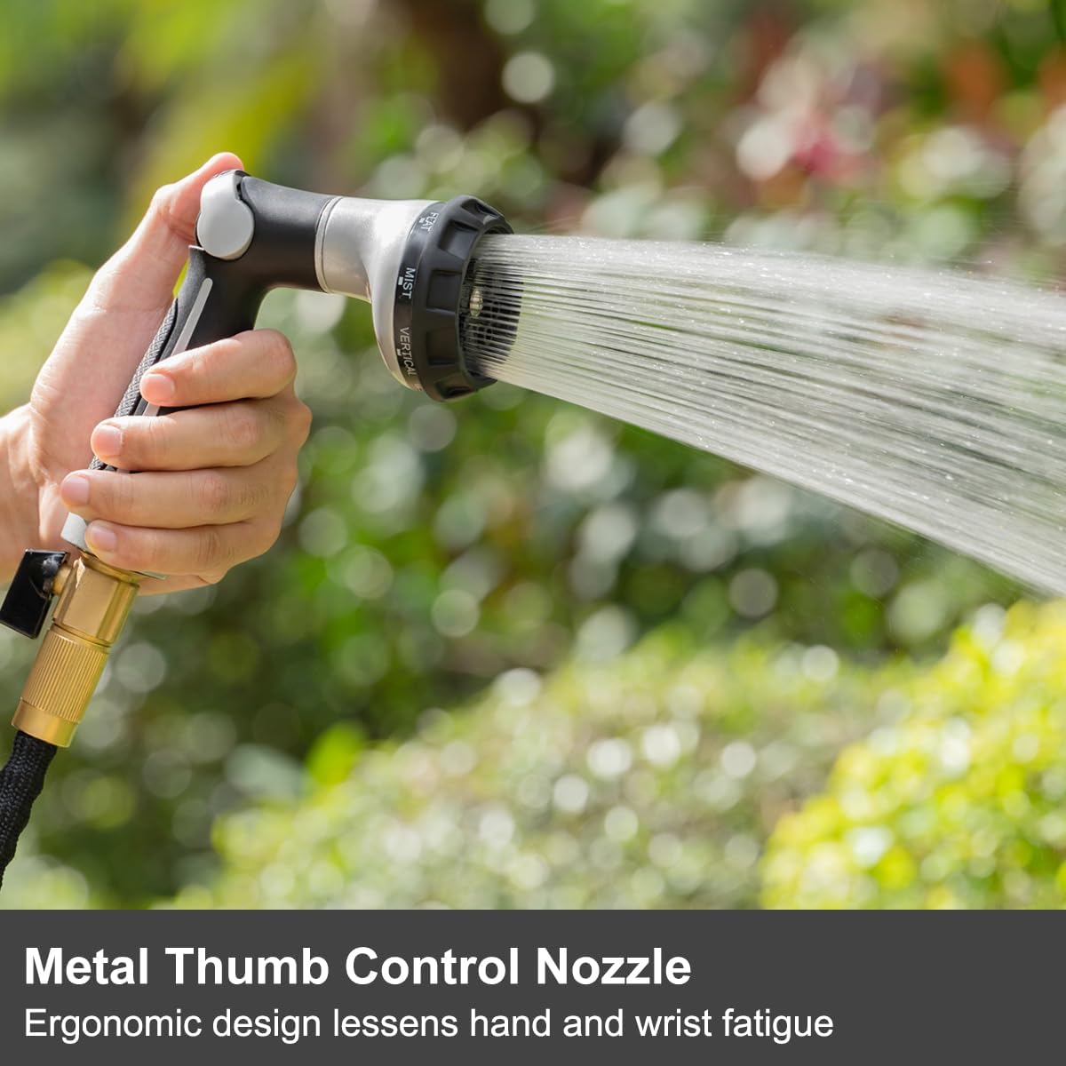 FANHAO Garden Hose Nozzle Heavy Duty, 100% Metal Water Hose Sprayer with 8 Spray Patterns, High Pressure Spray Nozzle Thumb Control On Off Valve for Lawn & Plant Watering, Car & Pet Washing - Silver