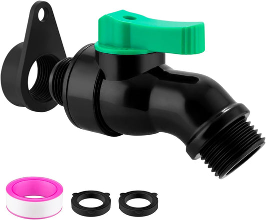 Rain Barrel Spigot Kit with High Flow Valve No Inside Access Needed,External Installation 3/4" NPT to 3/4" GHT Faucet for Plastic WaterTanks,Buckets,Rainwater Drums & Downspout Collectors