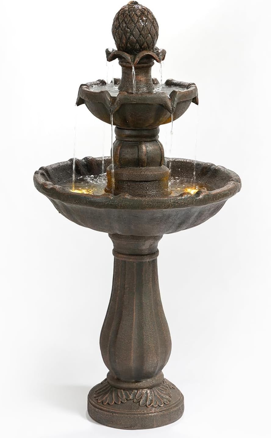 Outdoor Water Fountain –42.2 in. Tall Large Floor-Standing Bird Bath for Outside,3 Tier Elegant Waterfall Feature for Garden, Yard, Patio, Home Decor (Bronze Color)