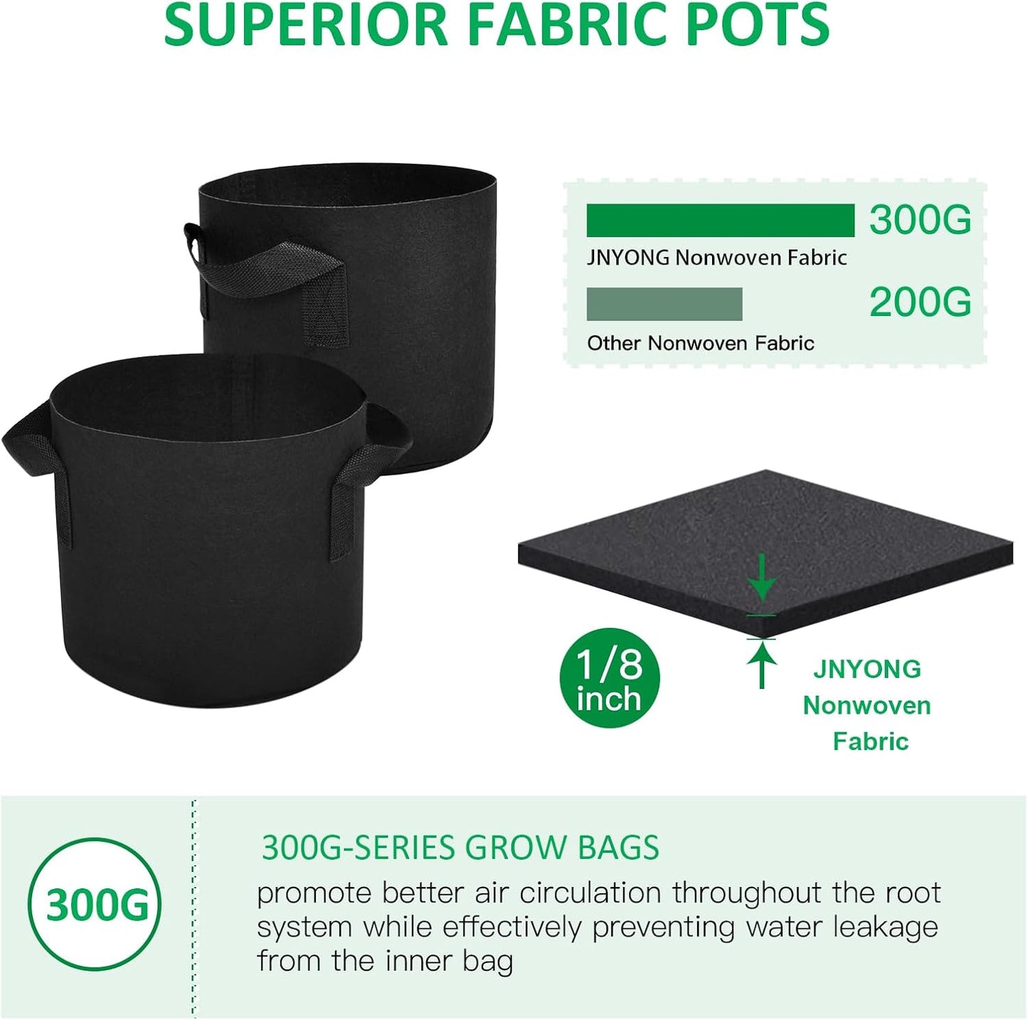 12-Pack 15 Gallon Thickened Non-Woven Grow Bags, Aeration Fabric Pots with Handles（Black）
