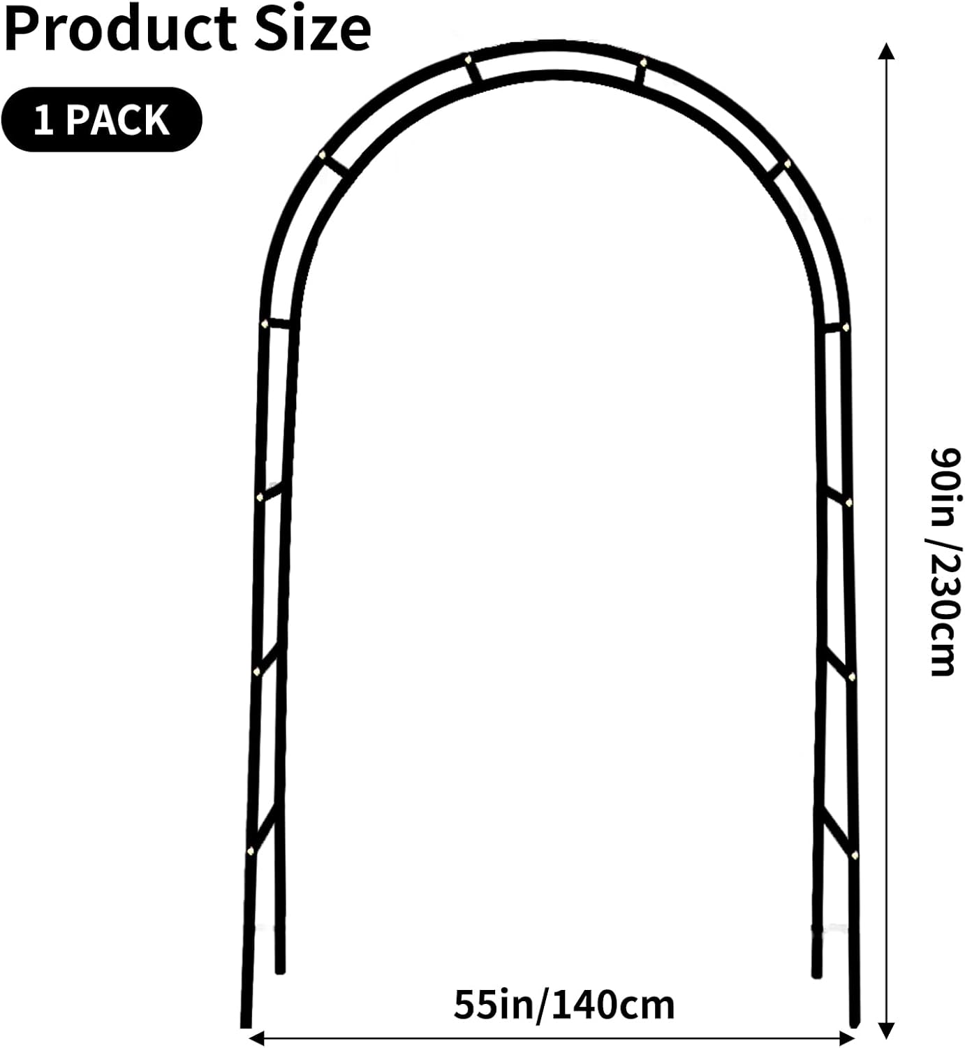 RUBFAC Metal Garden Arch, Wedding & Event Decoration, Garden Trellis for Climbing Plants, Assemble Freely 2 Sizes for Various Climbing Plant Roses Vines Bridal Party Decoration, Black, 1 Pack