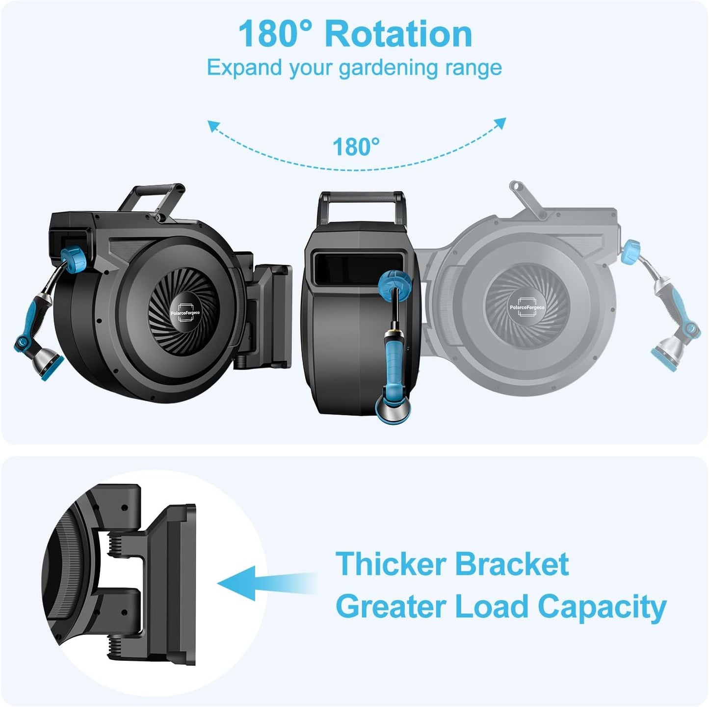 Retractable Garden Hose Reel - 5/8 inch x 80 ft Wall Mounted Hose Reel with 10 Pattern Nozzle & Any Length Lock, Heavy Duty Water Hose Supports Automatic Rewind & 180° Swivel, Black