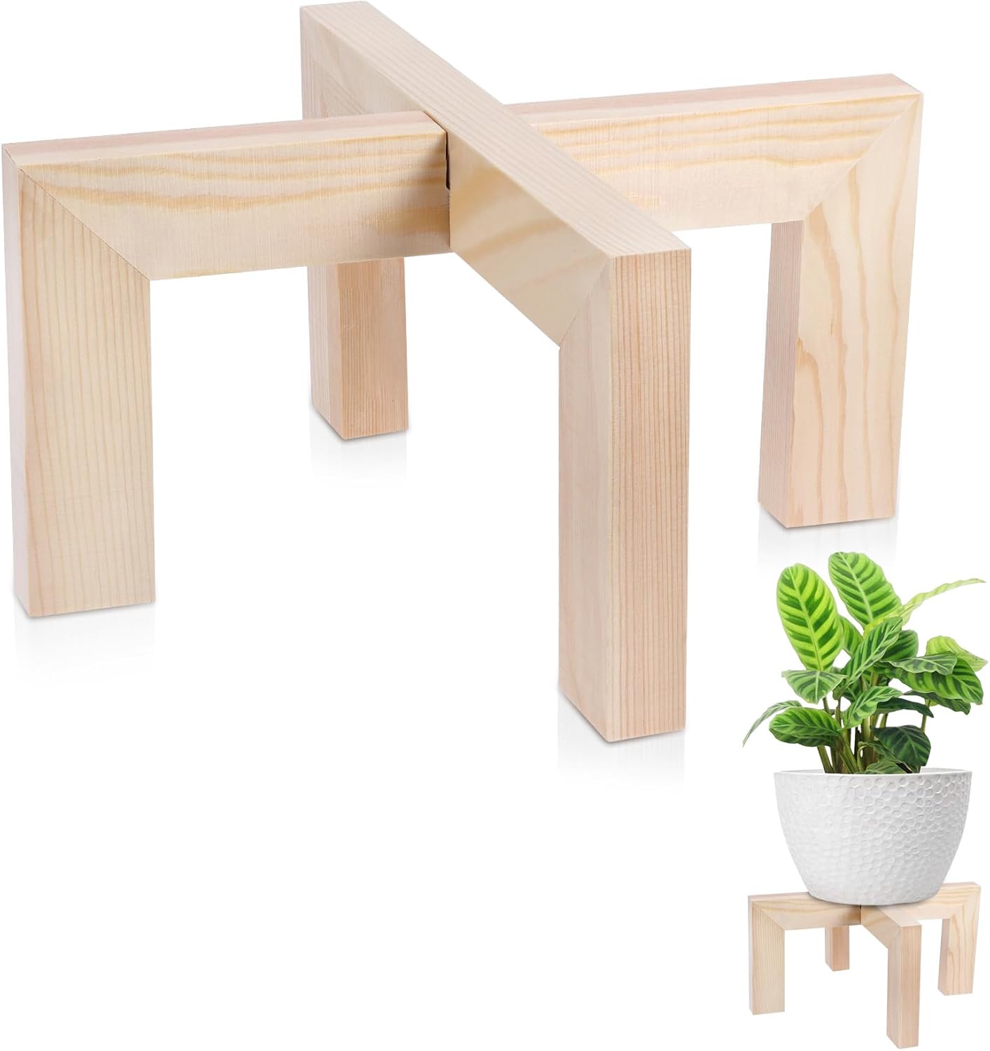 Plant Stand, Indoor/Outdoor Wood Plant Holder, Single Flower Pot Stand, Sturdy Planter Stand, Fit 5-12 Inch Pots