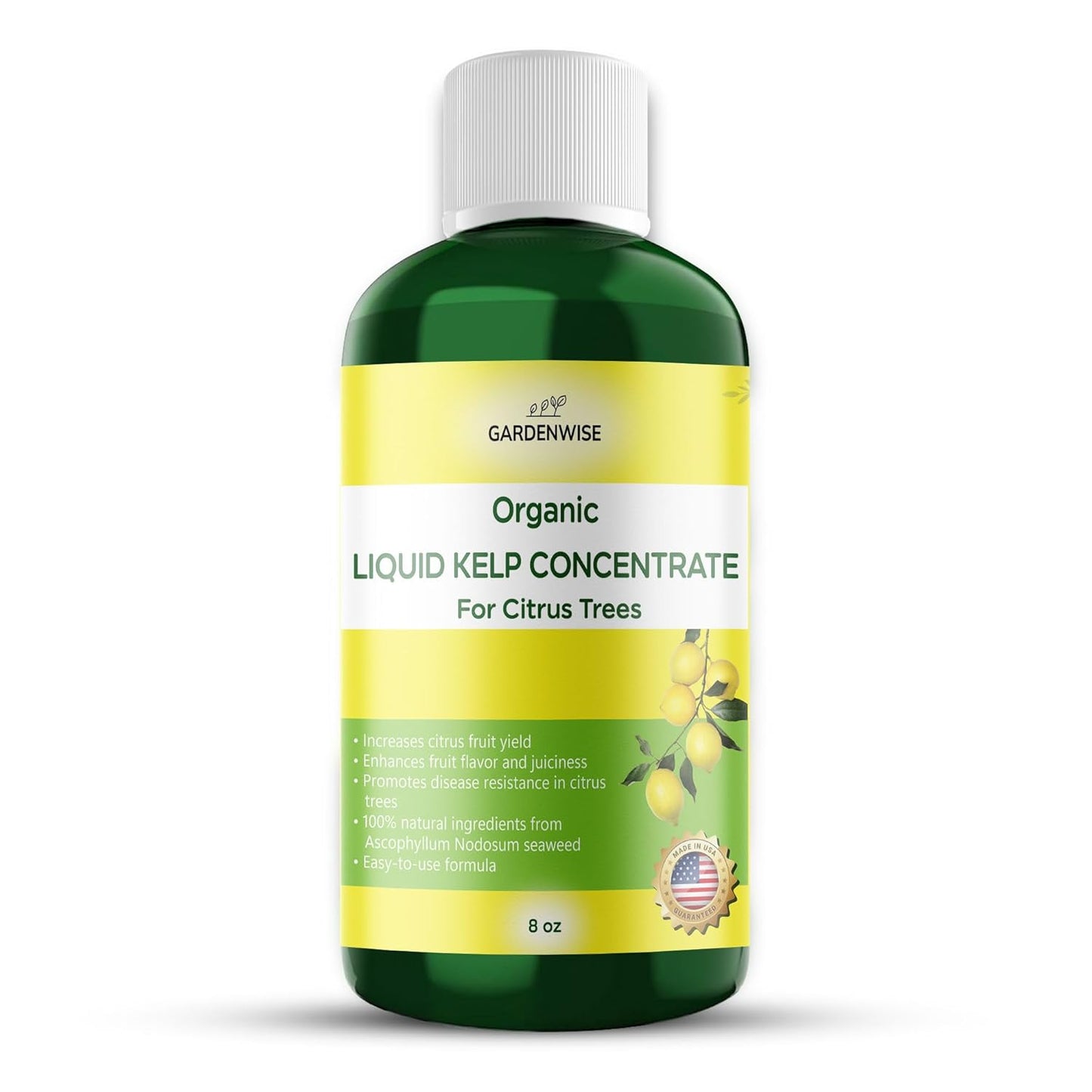 Organic Premium Kelp Seaweed Fertilizer: All-in-One Citrus Tree Fertilizer for Meyer Lemon, Lime, and Other Fruiting Trees - Liquid Plant Food for Potted & Outdoor Citrus Trees (8 OZ)