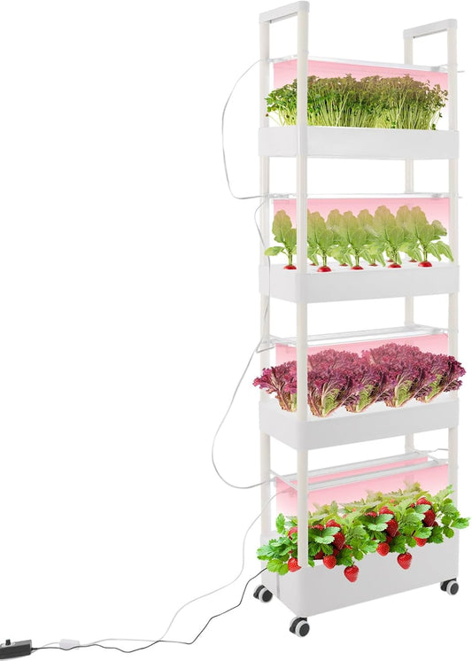 Hydroponic Growing Tower System Kit, 56-Plant Vertical Hydroponics Garden Tower with LED Grow Light, for Outdoor Indoor Herbs Fruits Vegetables Smart Garden Planter Kit
