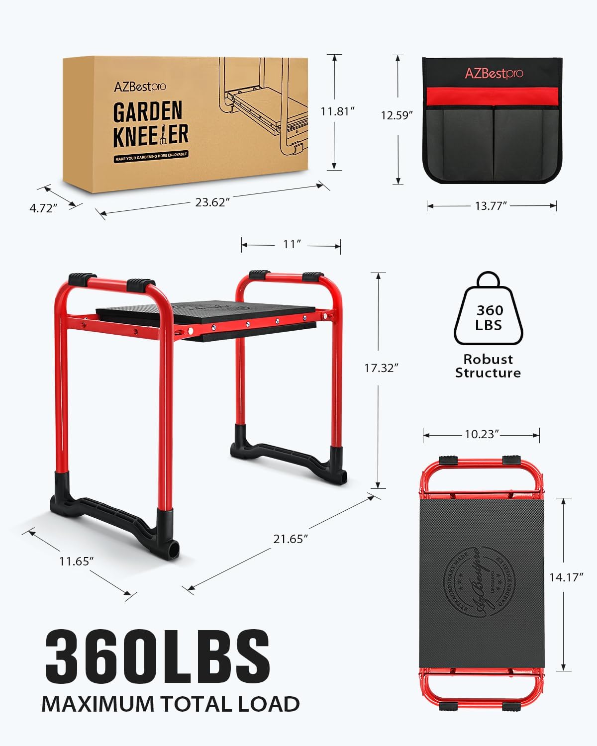Garden Kneeler and Seat Heavy Duty,Upgraded Foldable Gardening Stool Widened to 10" Stable Wear-Resistant Prevent Knee and Back Pain, Bench High-End 2 Large Tool Bags Gift for Women