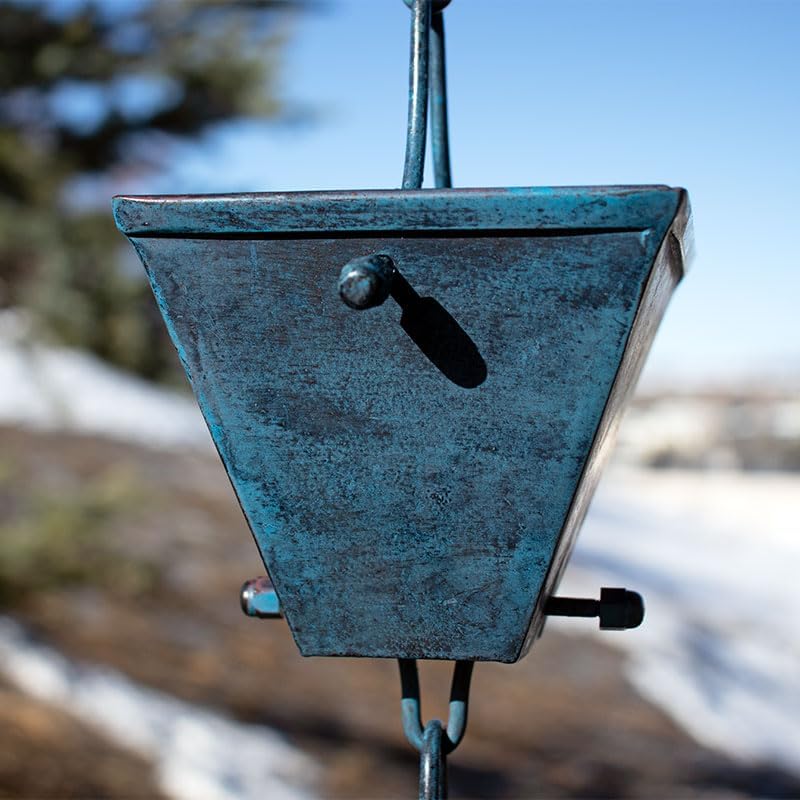 Nutshell Stores Medium Square Cups Rain Chain - Patina - 17 Feet