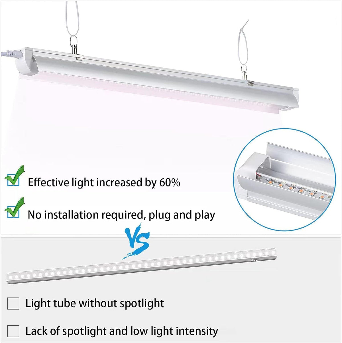 Grow Light for Indoor Plants, 4ft T8, 270W (6 x 45W), Super Bright Full Spectrum Sunlight LED Grow Lights, 6-Pack