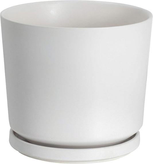 Ekirlin 9 inch Plant Pots,Ceramic Flower Planters Indoor,Modern Succulents Containers with Drain Hole Saucer,Decorate Home,Office & Outdoor (White)