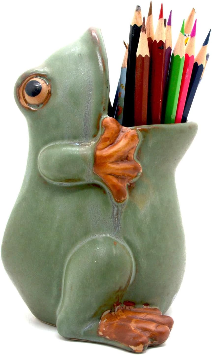 7" Ceramic Frog Shaped Plant Pot for Bonsai Flower Succulent Planter Candy Dish Pencil Holder Decor Multipurpose Frog Gift