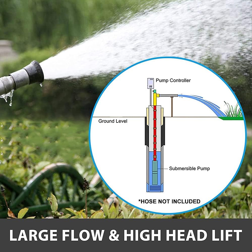Deep Well Pump 3Inch Tube 24V DC Solar Submersible Well Pump Stainless Steel Water Pump for Well Submersible 1"Outlet Submersible Deep Water Pump 300W for Home Garden Pool Agricultural Irrigation