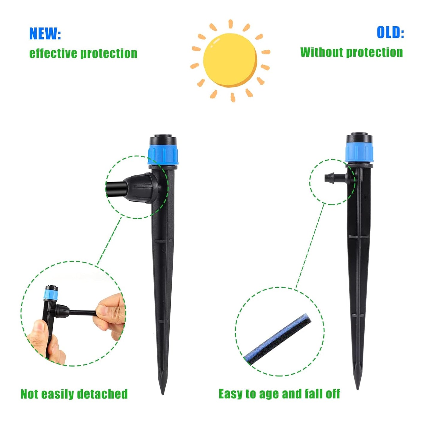 Drip Irrigation Emitters with Adjustable 360 Degree Water Flow Drippers for 1/4 inch Tubing,25pcs Garden Drippers Sprayer 25pcs Drip Irrigation Emitters Perfect(50pcs-Colorful*25 Sprayer*25 Drip)