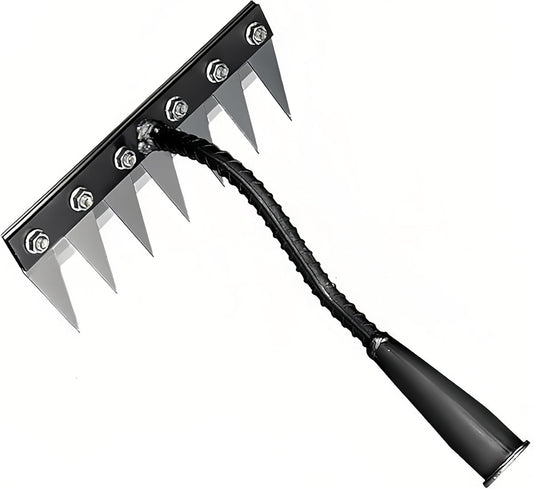 Gardenia Iron Weeding Rake, Iron Rake 2.0 for Gardening and Weeding, Detachable Double-Edged Blade Design Carbon Steel Heavy-Duty Weed Rakes,Hand Weed Puller Tools for Lawn Yard Garden Farm(7 teeths)