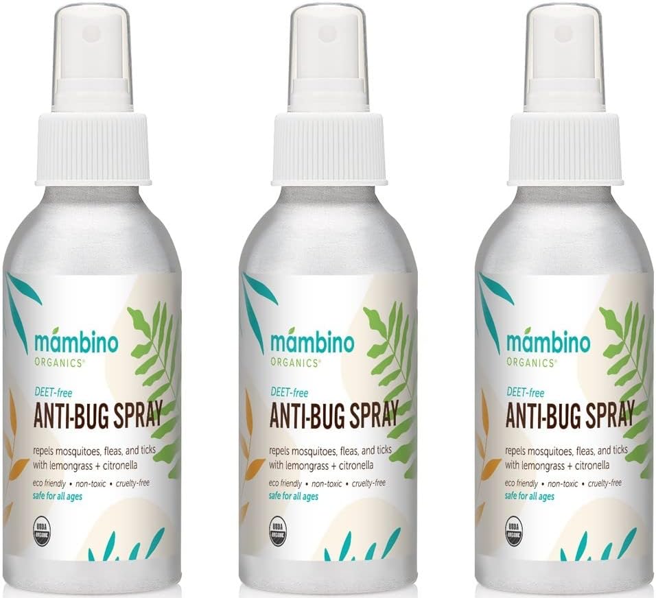 Anti-Bug Spray DEET-Free – Organic, All-Natural Bug Spray Travel Size with Essential Oils – Non-Toxic, Reef Safe, Face-Safe Bug Repellent for Babies, Kids, Adults by Mambino Organics, 4oz 3-Pack