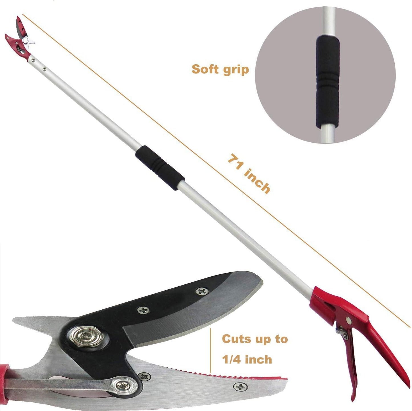 6 Feet Cut and Hold Tree Pruner, Rotation Pole Tree Trimming, Long Reach Fruit Picker, Branches Bypass Lopper