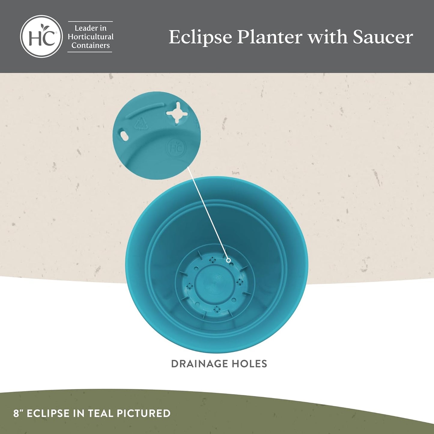 The HC Companies Eclipse Round Planter with Saucer - Outdoor & Indoor Plant Pot with Drainage Holes - Lightweight, UV-Resistant Plastic Pots for Plants, Flowers & Herbs (16" Warm Gray, Pack of 1)