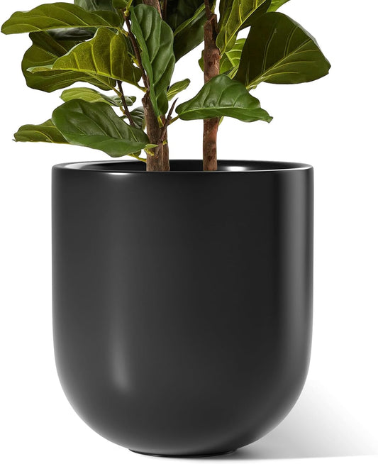 LE TAUCI 12 Inch Pots for Plants, Ceramic Large Planters for Home Garden Patio Office, Indoor Modern Plant Pots with Drainage Hole and Rubber Plug, Black