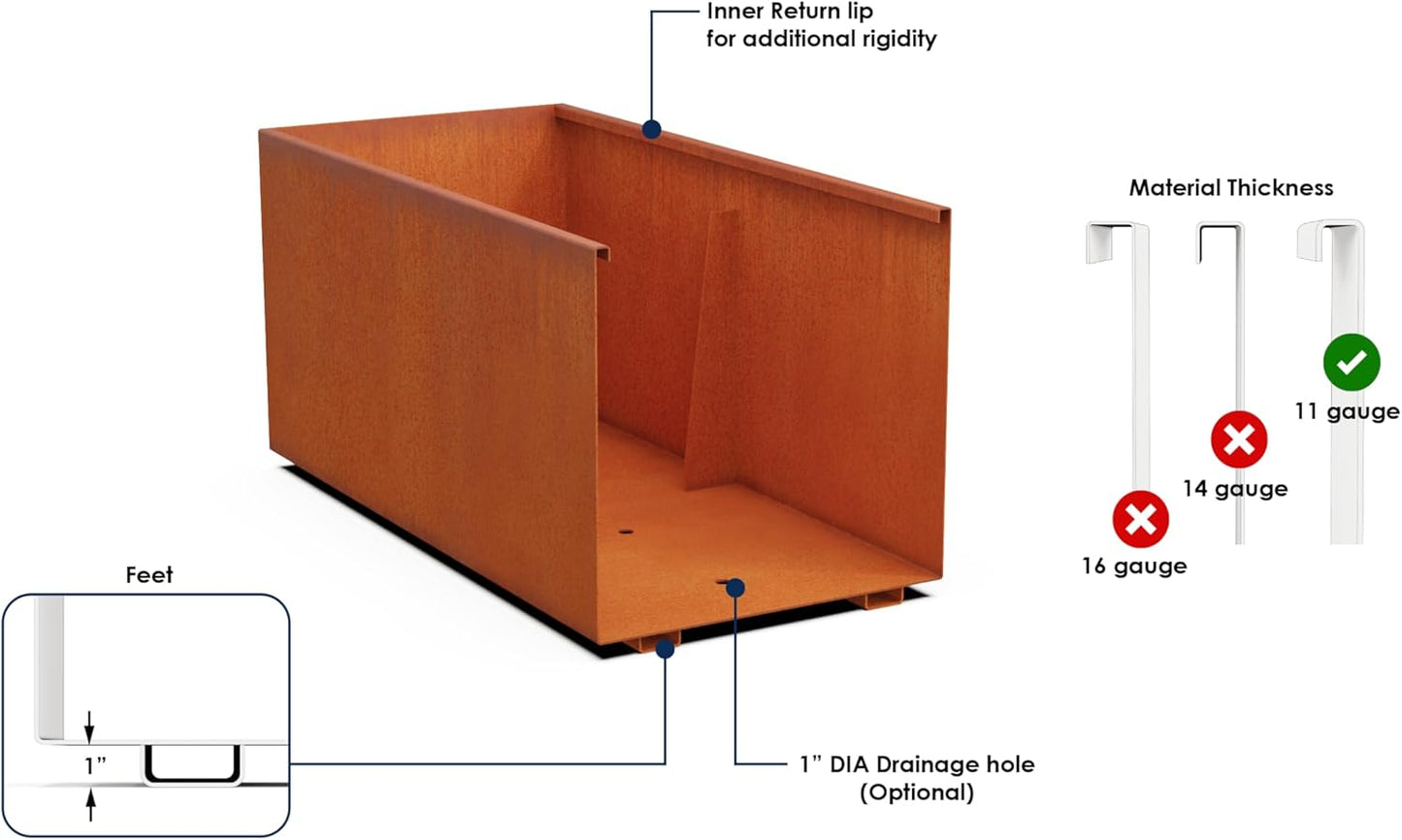 Corten Steel Planters | 46 Inch Large Rectangular Planters for Outdoor Plants | Extra Large Outdoor Planter Box for Patios, Walkways & Garden Borders | Made in USA