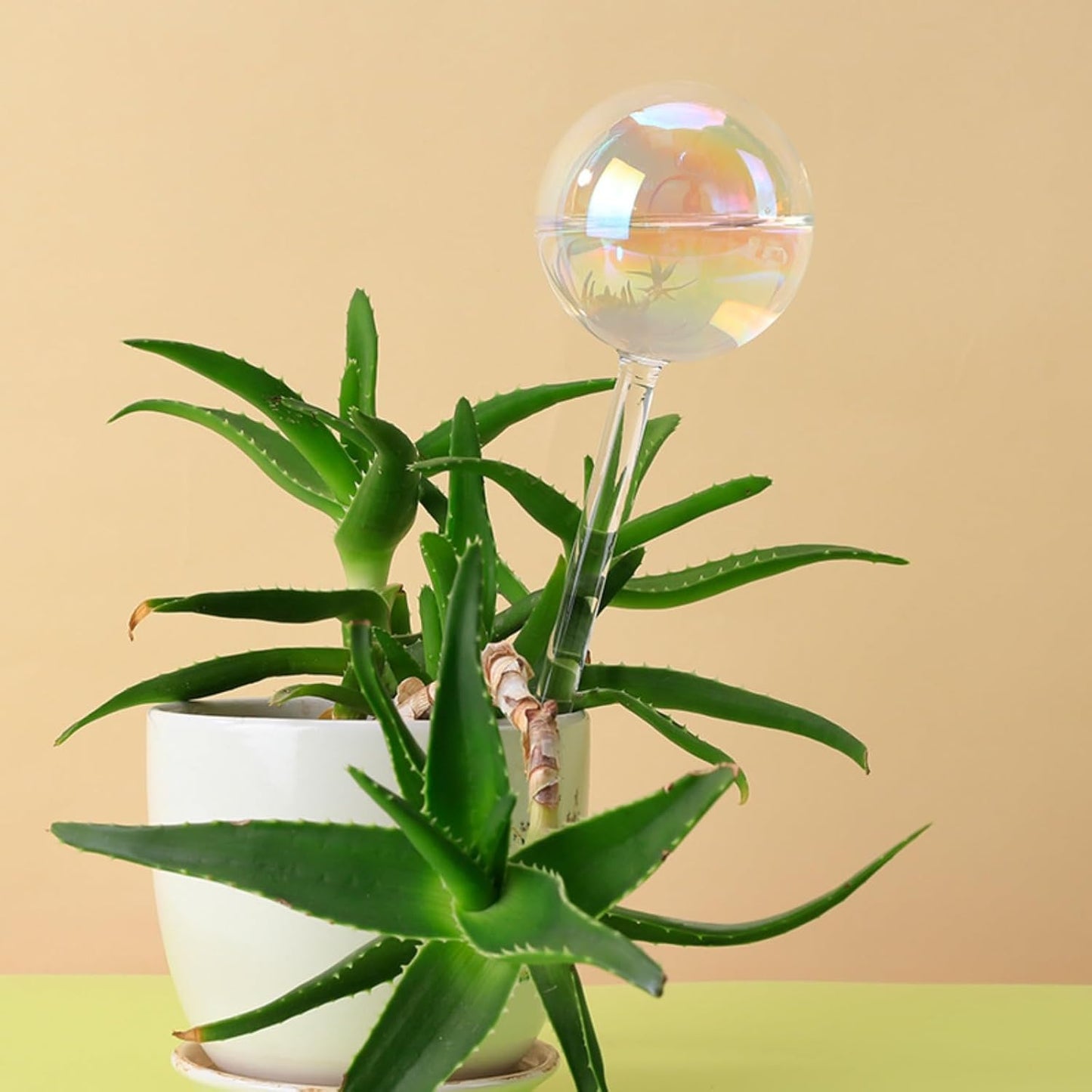 Extra Large Plant Watering Globes 2PCS, 13 oz Up to 15 Days Light Iridescent Glass Self Water Bulbs for Indoor Outdoor Plants, Vacation Automatic Planter Waterer System Self-Watering Stakes