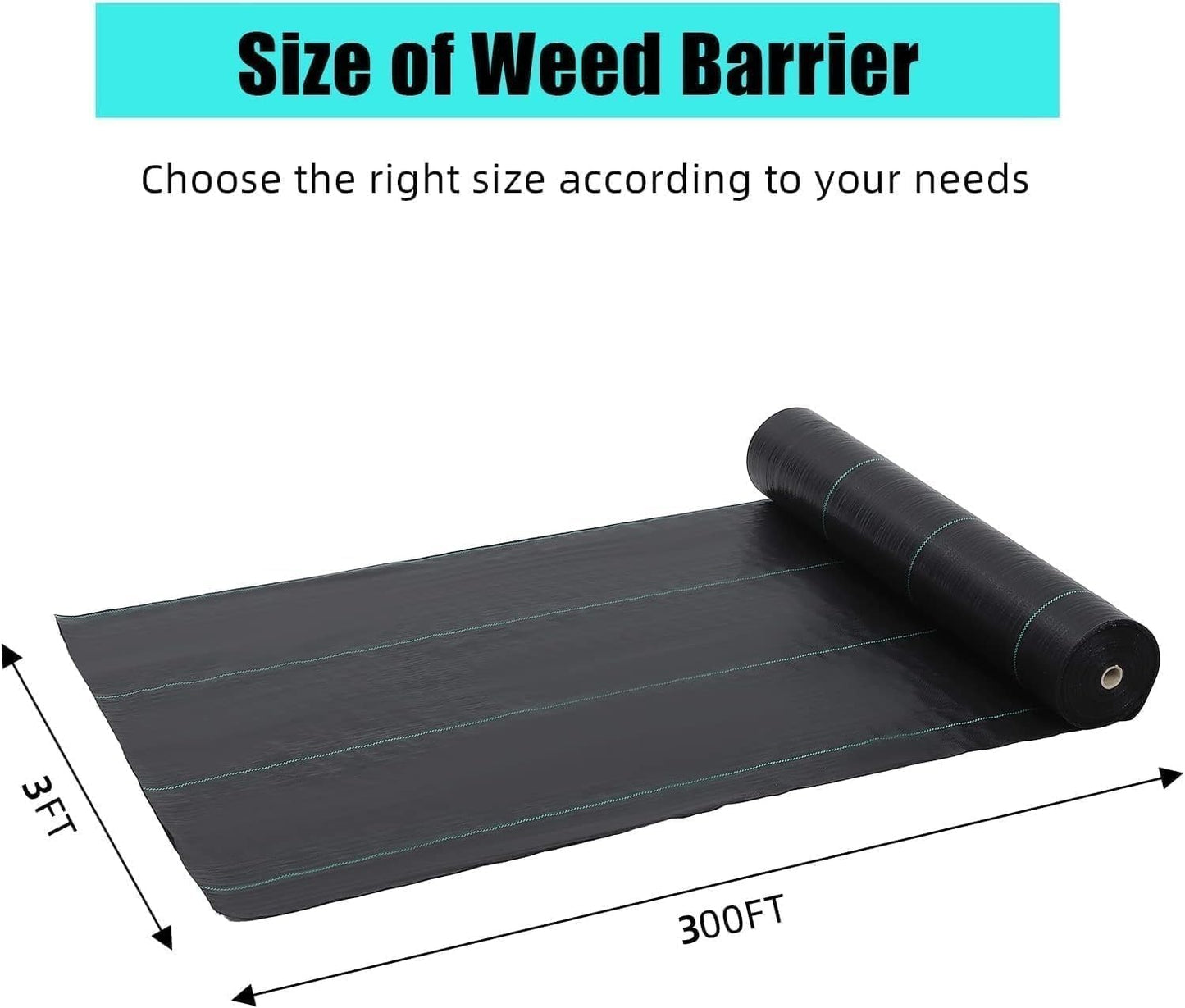 3ft x 300ft Weed Barrier Landscape Fabric, Premium Non-Woven 1.8oz Ground Cover Weed Block Gardening Mat, Easy Setup & Superior Weed Control, for Erosion Control, Weed Block, Ground Cover