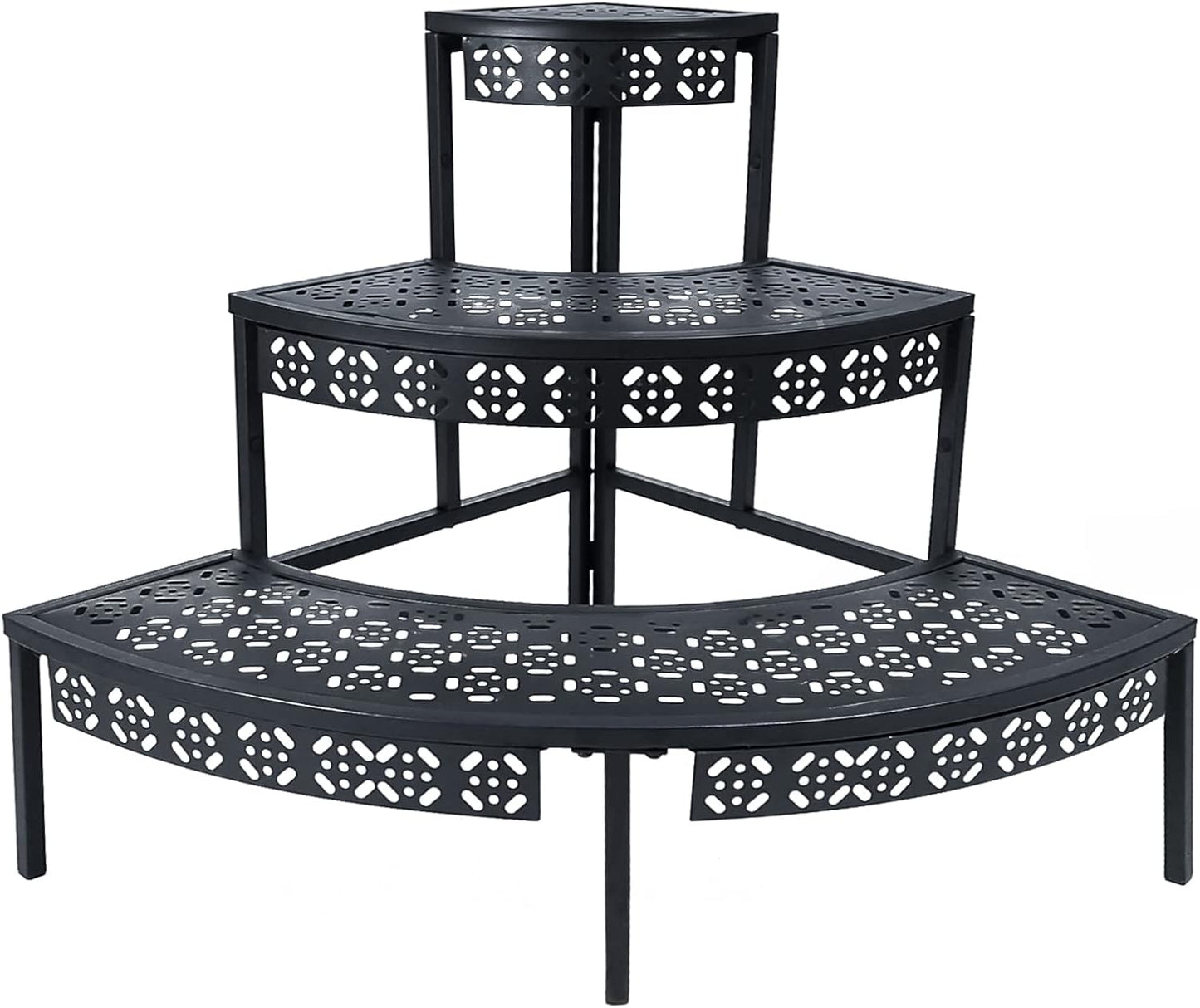 aboxoo 3 Tier Plant Stand Flower Pot Rack, Metal Stair-Step Style Corner Shelf Planters, Quarter Round Display Holder for Indoor Outdoor Use(Black, Semicircle)