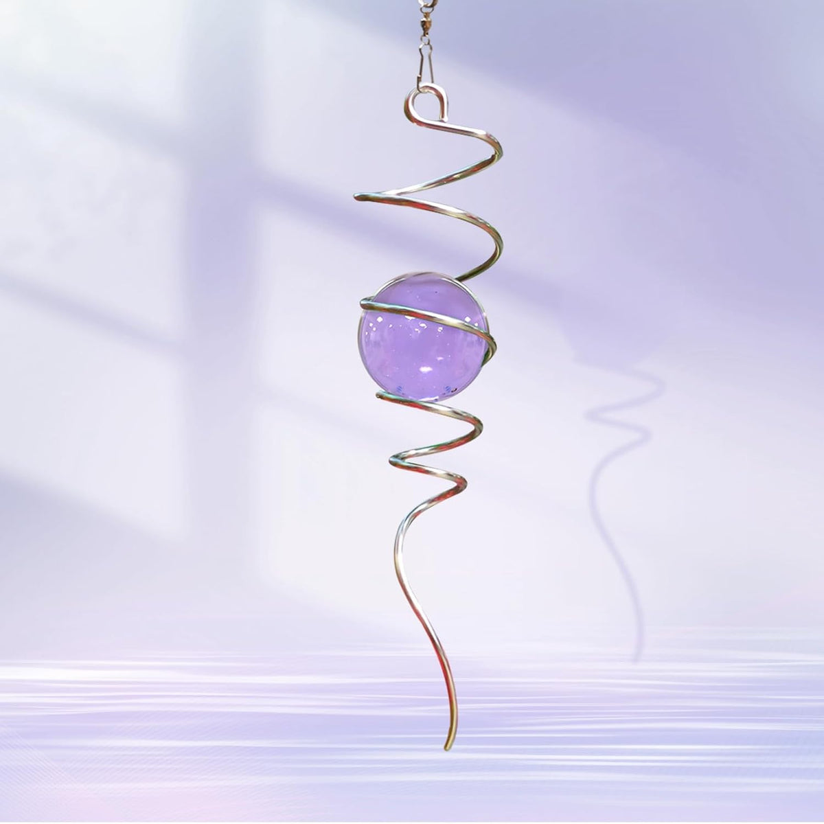 Gazing Ball Spiral Tail with Purple Glass Orb, Wind Spinners Stabilizer, Stainless Steel Wind Spinner Tail, Outdoor Décor, Hanging Garden Sculptures Decoration Ornament 13inch Height