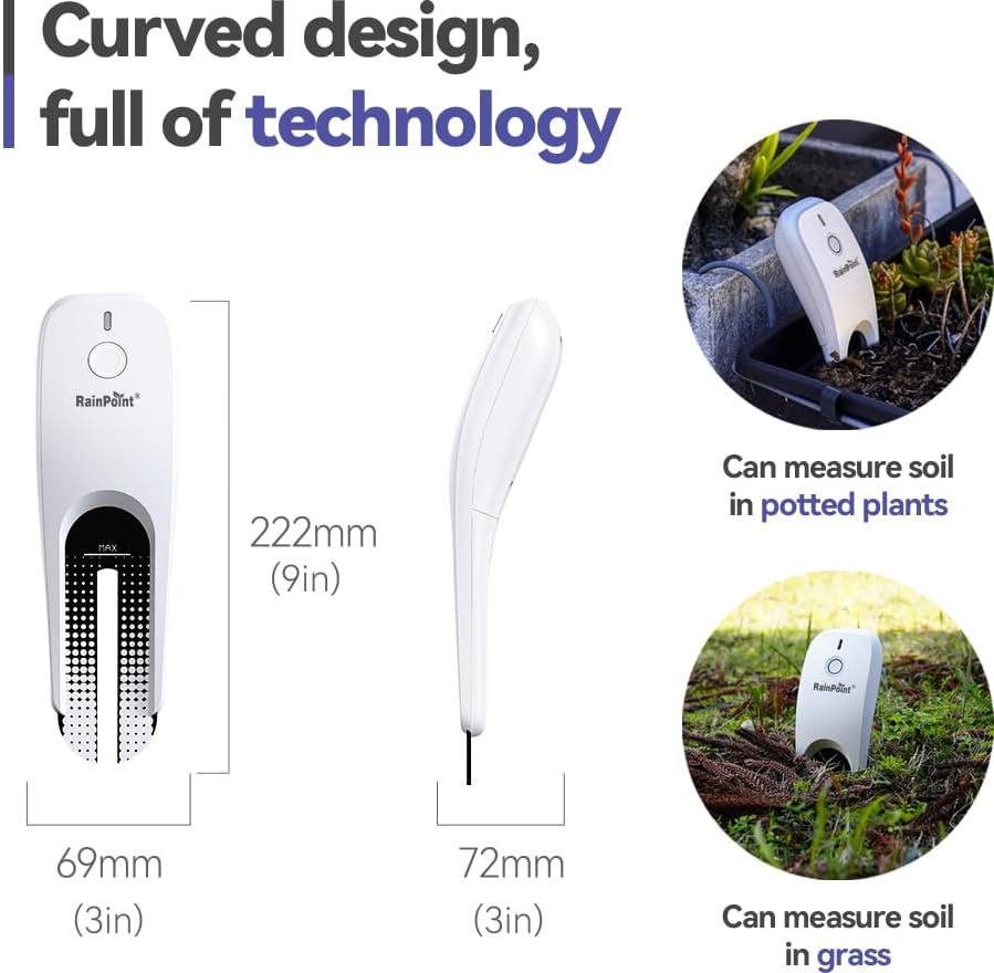 RAINPOINT Wi-Fi Soil Moisture Meter Plants - Hygrometer, Room Thermometer Indoor Soil Tester, Smart Plant Sensor, Temperature Humidity Monitor for Garden with 2.4 GHz Mini Wi-Fi Smart Gateway Hub