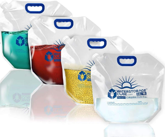 WaterStorageCube Premium Collapsible Water Container Bag, BPA Free Food Grade Clear Plastic Storage Jug for Camping Hiking Backpack Emergency, No-Leak Freezable Foldable Water Bottle 1.3/2.6 Gallon