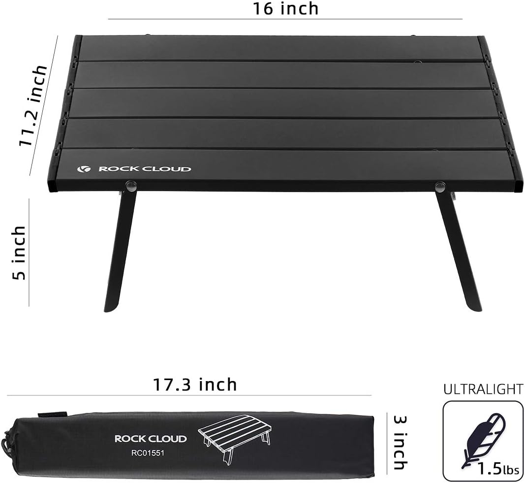 ROCK CLOUD Folding Beach Table Aluminum Portable Camping Table Ultralight, Black