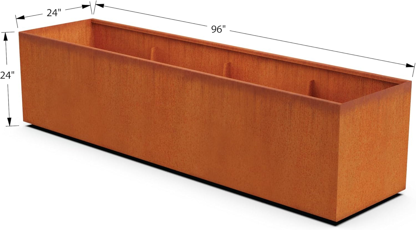 Large Rectangular Planters for Outdoor Plants – 96x24x24 Inch Corten Steel Planter Box | Extra Large Outdoor Planters for Garden, Patio & Commercial Landscapes | Fully Assembled