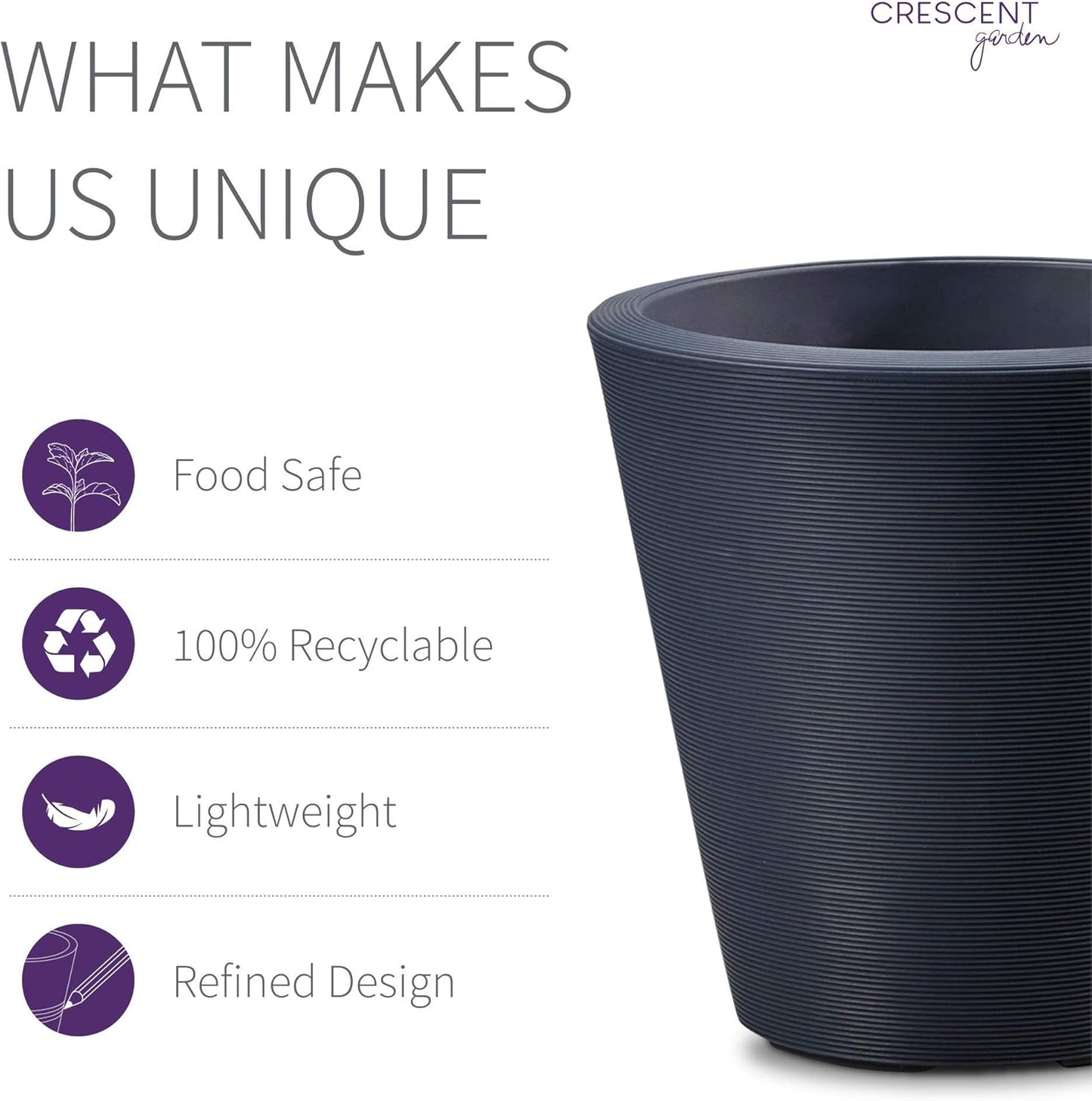 Crescent Garden Madison Planter– Weather-Resistant, Double Walled Indoor/Outdoor Plant Pot with Drain Hole – Durable All-Season Flower Container, 20" W (Midnight Blue)