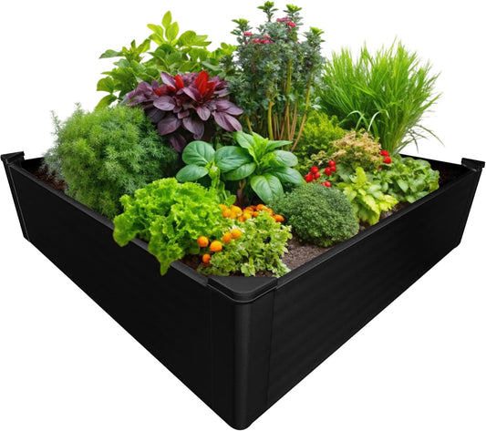 Raised Garden Bed - 4x4 ft Planter Box - Black HDPE - No Tools Needed - DIY Kit for Urban Gardening, Flowers, Herbs & Vegetables - Made in The USA
