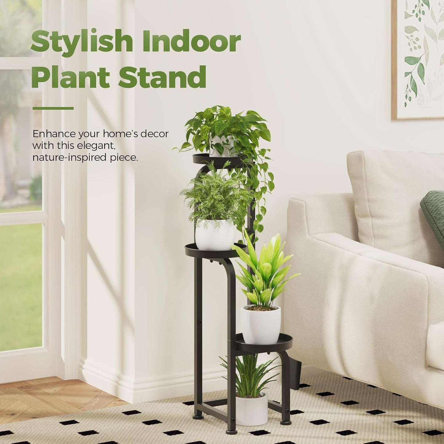 Bamworld Tall Plant Stand Indoor Outdoor, Corner Metal Flower Pot Stands for Multiple Plants, 3 Tier Heavy Duty Plant Shelf for Patio Garden Balcony Living Room Bedroom