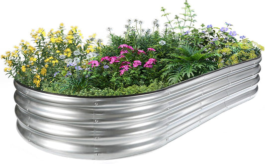 JERIA 6×3×1ft Oval Raised Garden Bed,Galvanized Raised Garden Bed Kit Outdoor Metal Gardening Planter Box for Vegetable, Fruits, Flower，Herbs