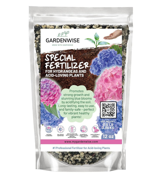 Slow Release Hydrangea Fertilizer with Iron & Sulfur – Indoor & Outdoor Soil Acidifier for Miracle Growth (12 oz)