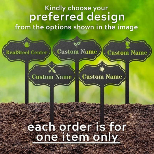 RealSteel – Customizable Seed & Plant Markers - Outdoor Herb Garden Stakes - Elegant Fruit/Vegetable Labels - Steel Plant Tags for Pots - Classy Design for Farmhouse/Greenhouse – Watering Can Icon
