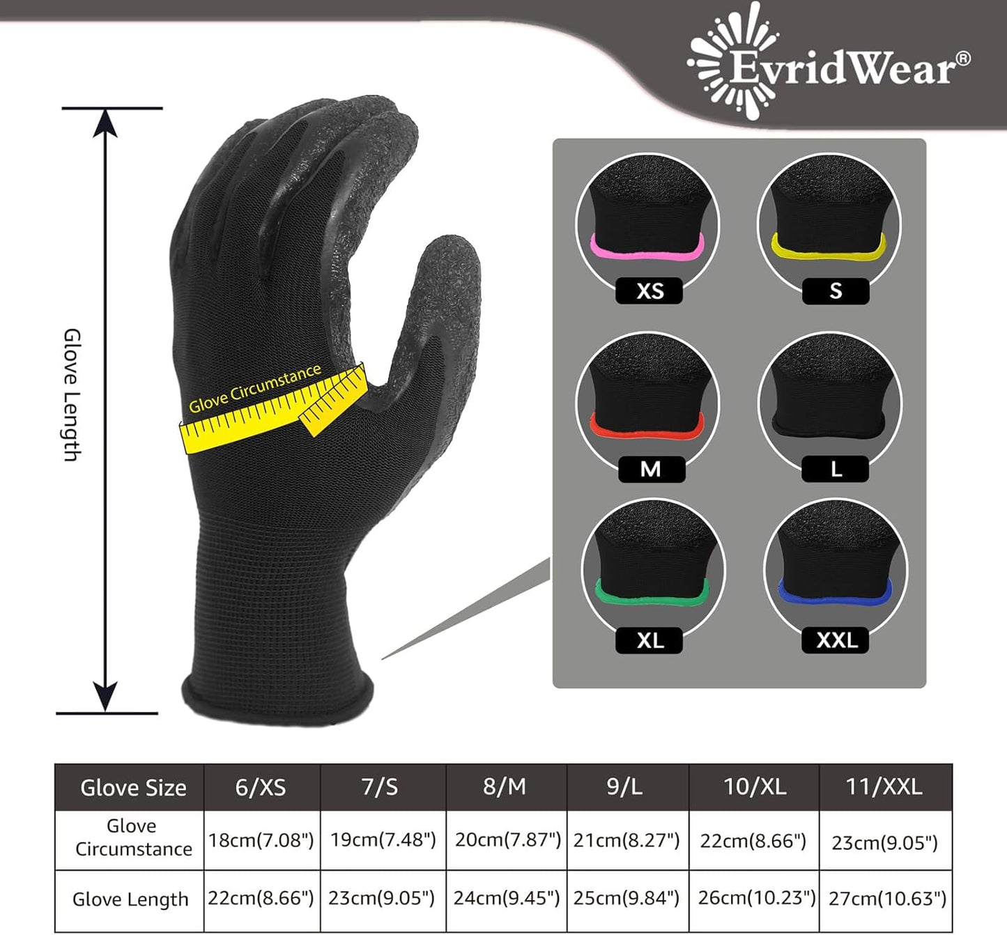 Evridwear Crinkle Latex Rubber Hand Coated Safety Work Gloves for Men Women General Multi Use Construction Warehouse Gardening Assembly Landscaping (XXL-Size) 120 Pairs Pack