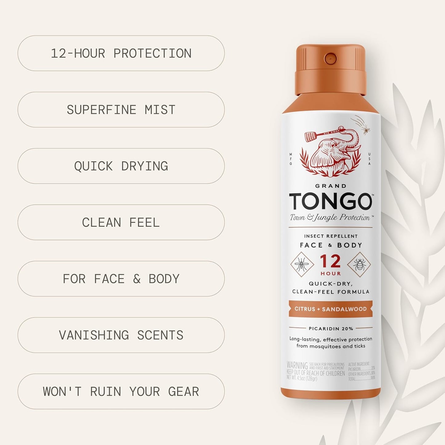 DEET-Free Insect Repellent with Picaridin, The 12 Hour Protection, DEET Alternative - Citrus + Sandalwood