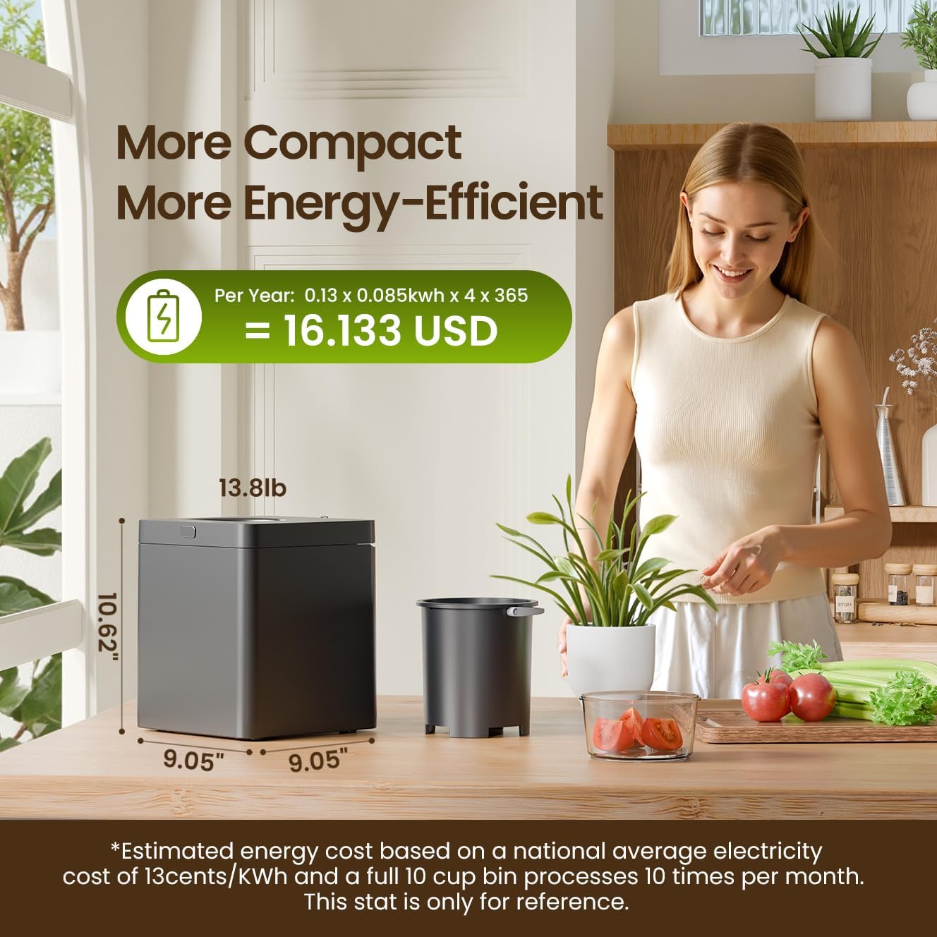 Electric Compost Bin for Kitchen - 3L Countertop Composter with Odorless Auto-Cleaning, Turns Food Waste to Fertilizer in 4 Hours, for Indoor Home Use