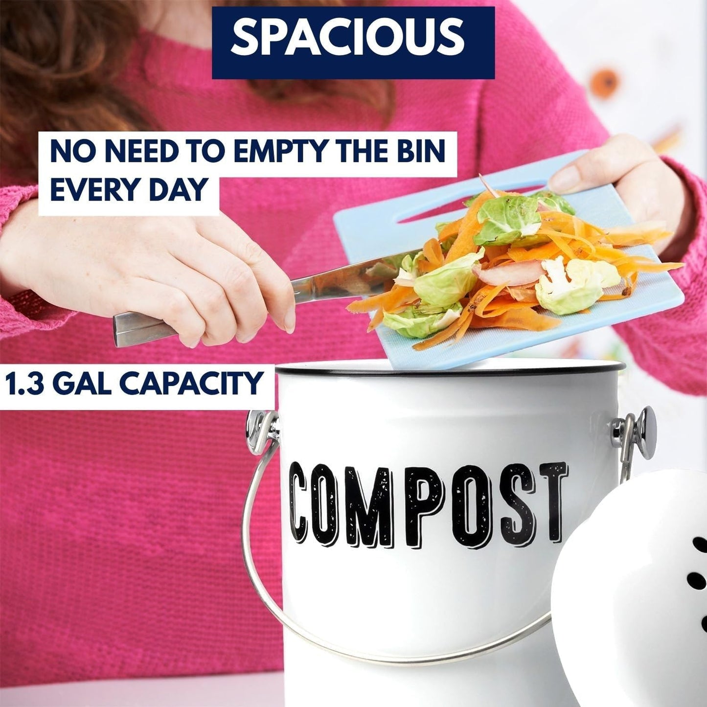 Granrosi Countertop Compost Bin Kitchen - 1.3 Gal Indoor Compost Bucket with Lid for Kitchen; Farmhouse Rust Proof & Odorless Composter Bin for Countertop; 3 Charcoal Filters
