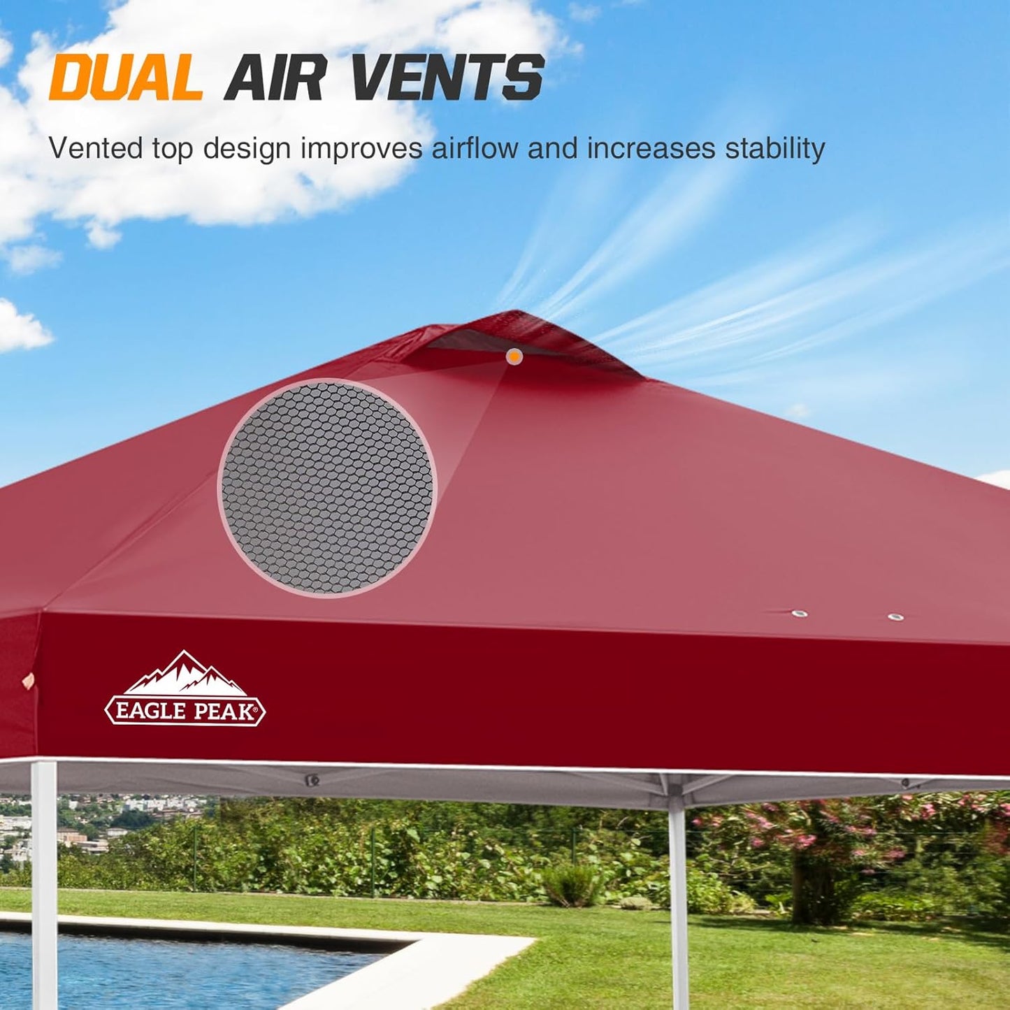 EAGLE PEAK Pop Up Canopy Tent with Wheeled Carry Bag, 8 Stakes, 4 Ropes, 4 Weight Bags, Easy Set Up Tent Canopy, 10x10 ft, 100sqft of Shade, Burgundy