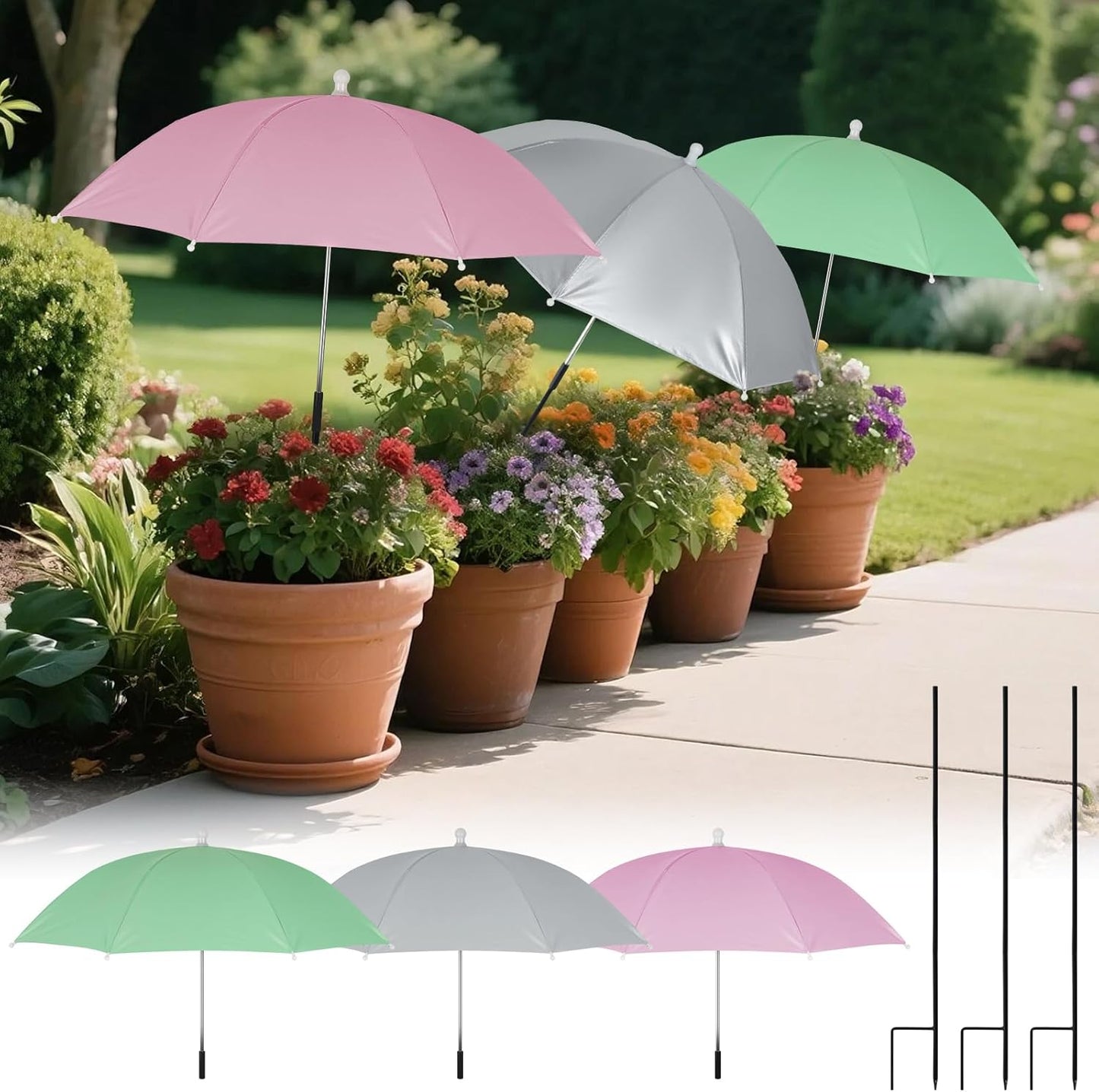 Plant Umbrellas Shades for Outdoor Plants, 3 Pcs Plant Shade Umbrella UV Resistant Sun Protection Cloth with Windproof Base Prevents Sunburn Damage for Potted Plants, Garden Beds, Patio Flowers, Fruit