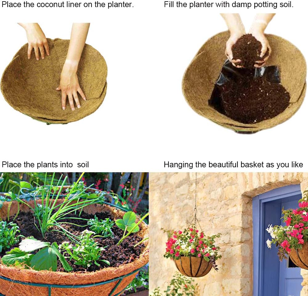 1PCS 24 Inch Coco Liners for Planters,Round Basket Shaped Coconut Fiber Replacement Liners
