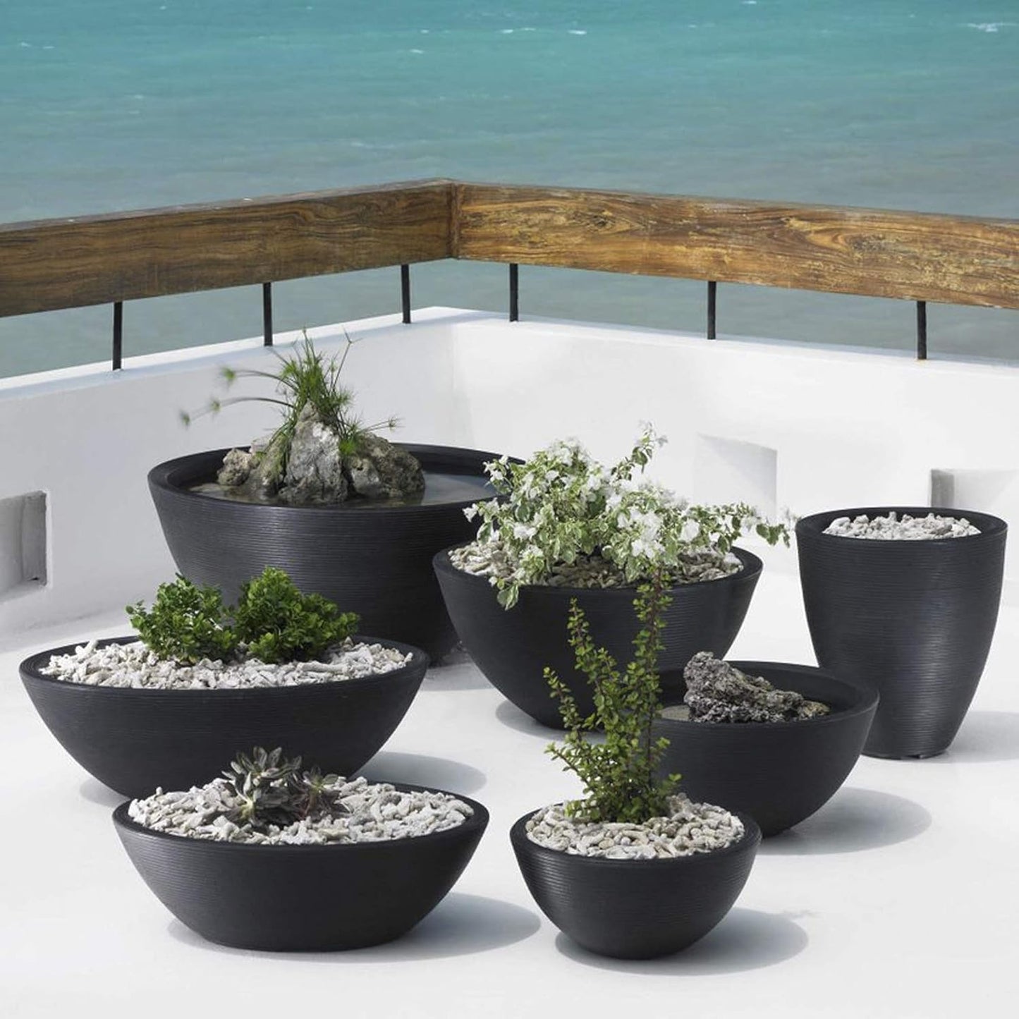 Crescent Garden Delano Bowl Planter, Indoor Outdoor Round Shallow Plant Pot for Water Garden, Bonsai Plant Pots, Succulents with Drain Hole - Double Walled Bowl Lotus Pot, 16" W (Mocha)