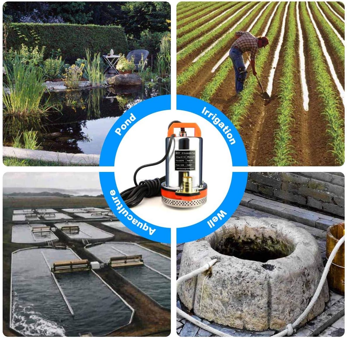 BACOENG 12V DC Farm & Ranch Solar Water Pump Submersible Well Pump 20FT Lift