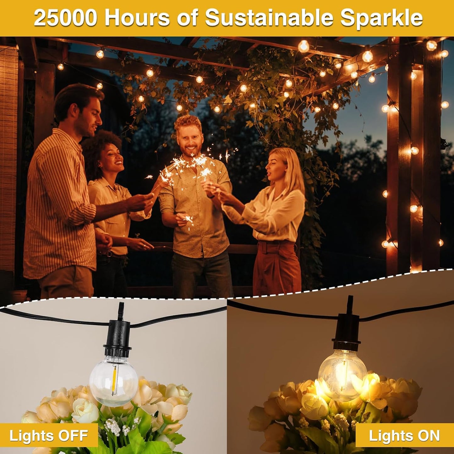 ZJOJO 50FT Outdoor String Lights, G40 Globe Outdoor Lights with 25 Shatterproof LED Bulbs 2700K,IP65 Waterproof Patio Light